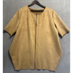 Bryn Walker Conrad Jacket Tunic Zipper Faux Suede Size M Camel Western Lagenlook